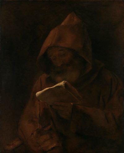 Moine lisant Suomi - Rembrandt van Rijn